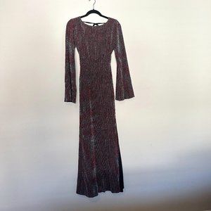 Metalic Cutout Back Long Sleeve Maxi Dress